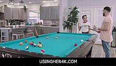 Teen babe gets used hard on pool table