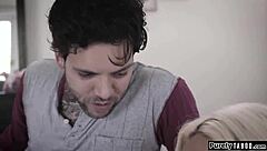 shy petite blonde with small tits rubs on that monster cock and starts sucking with deepthroat blowjob?