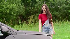 Sexy chick waits for help and a bright orgasm in doggy style - 18 virgin sex