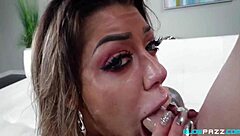 Horny slut karma rx licks balls and sucks big cock with deepthroat action