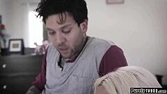 shy petite blonde with small tits rubs on that monster cock and starts sucking with deepthroat blowjob?