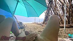 Whoa, 4K public beach handjob from Misscreamy during the storm!