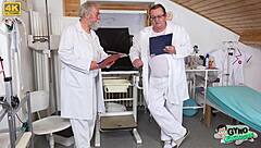 18yo Nerd Girl Keira Flow Cums Repeatedly from Two Old Doctors