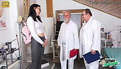 18yo Nerd Girl Keira Flow Cums Repeatedly from Two Old Doctors