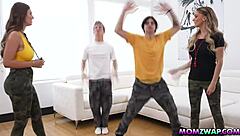 Stepmoms Pristine Edge And Kenzie Love Deliver Intense Boot Camp With Group Blowjobs And Hardcore Pussy Action
