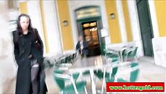 Seductive Latina brunette in heels and lingerie tempts her colleague