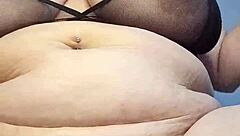 in a homemade amateur video, the curvy latina bbw chubby woman rides her 9-inch dildo deep