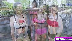 Peter invites the eager gals to lick and suck his massive big cock in wild interracial action.