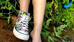 Can You Imagine This Sexy Barefoot Milf Stripping Nude In The Wild Forest For Backstage Video Vlog 9 Filming?