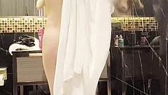 Dry Hair After Bathing of Japanese Slender Beauty in Softcore Scene