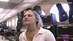 I feel so thrilled as she flashes her huge tits and wet pussy in a public guitar shop.
