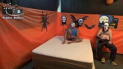 Chubby woman attends Halloween party and has sex with Mr Rola and Gauchito