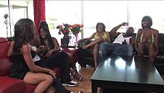 black milf stacy adams gives a blowjob, rides cowgirl, takes doggystyle pounding in lingerie and heels