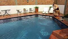 On Vacation Doing Wild Things With Young Brunette By The Pool