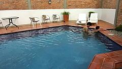 On Vacation Doing Wild Things With Young Brunette By The Pool