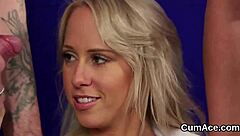 peculiar babe swallows all the jizz load covering her face