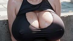 Ai generated cute model with big tits in balloon art