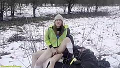 I Feel So Aroused As My Girlfriend Rides Me Deep In Snowy Outdoor Passion