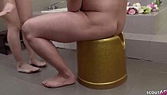 short curvy asian girl with huge natural tits gives sloppy suck to old guy in massage tub 😈💦