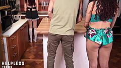 old guy punishes innocent young maid with wet pussy domination in kitchen