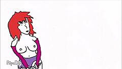 Why is this huge tits milf chained up in a crazy rough parody session?