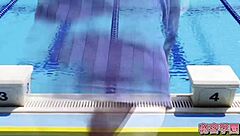 In a secretive swimming class, this crossdressing amateur strips and masturbates outdoors in a bikini until orgasm hits