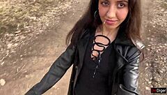 in a daring public fetish act, a girl gets cum on her face to walk through the park shocking people