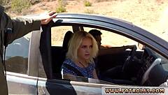 Blonde cops in uniform engage in intense outdoor threesome action with cumshots on the rubber hood.