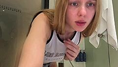 Tight Pussy Masturbation of Blonde Teen with Big Tits in Hotel Close Up