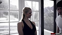 big tits milf gives a hardcore tit job and blowjob to a young athlete with monster cock