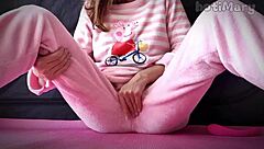 Wow! Petite 18+ teen in pajama squirts big while masturbating small tits pussy closeup