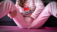 Wow! Petite 18+ teen in pajama squirts big while masturbating small tits pussy closeup