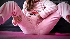 Wow! Petite 18+ teen in pajama squirts big while masturbating small tits pussy closeup