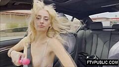 Amateur blonde flashes nude outdoors and masturbates in public