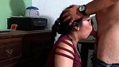 Mexican professor bends over nerdy student for anal creampie at home