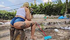 Brazilian Milf With Big Ass And Tits Fists Pussy Outdoors Using Vibrator Roughly