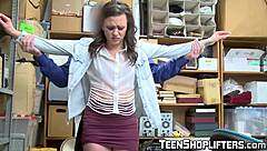 Naughty young 18+ shoplifter gets ass punished by security guard