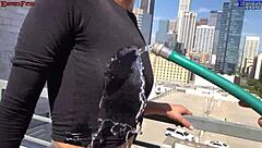 Why settle for one when two amateur girls give outdoor footjobs and wet dreams on balcony with big dick?