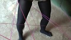 Dagfs demands play to reveal naked brunette in pantyhose