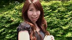 Pretty Asian brunette Rie Obata kneads her hairy pussy with a vibrator while fingering tight asshole