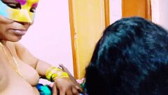 Indian Aunty and Wife Give Dirty Talk Threesome Blowjob to Husband