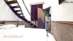 Blonde Latina milf gives cum in mouth blowjob with anal buttplug in hotel amateur action