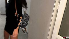 subtle hints of risky public anal in elevator with pov blowjob and cum on ass for skinny teen babe in dress