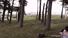 Would you pay this British brunette to masturbate her shaved pussy outdoors?