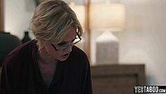 Pervert guy gets busty mature woman to suck and fuck him in garage