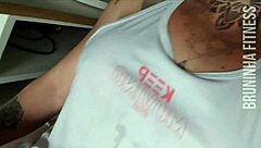 Brunette boldly shows tattooed tits in close-up natural pov.