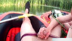 Shocking Cumload From Nerdy Outdoor Rafting Handjob