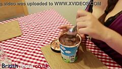 I feel so naughty as British 18 year old devours ice cream mixed with cum in homemade fun