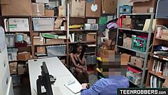 Suggestive shop fucking in doggystyle with sexy ebony teen for stealing in public.