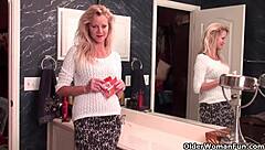 Mature Soccer Mom Masturbates with D-Cup Tits in Pantyhose